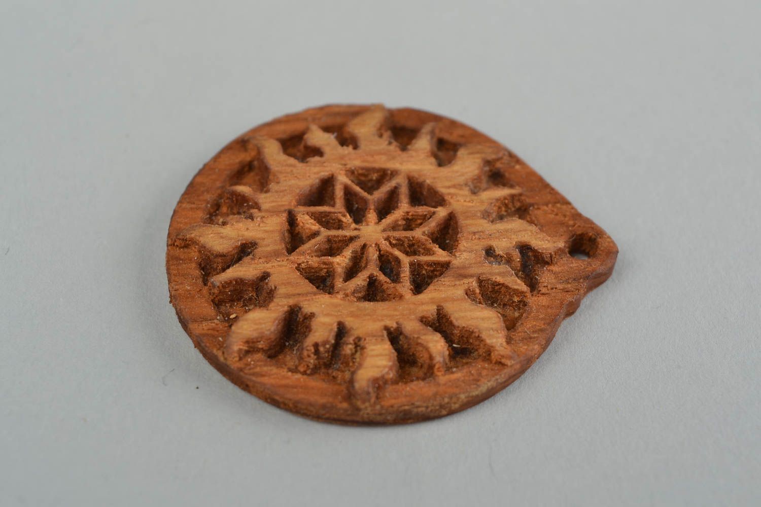 Slavonic handmade carved pendant amulet made of wood solar Alatyr  photo 4