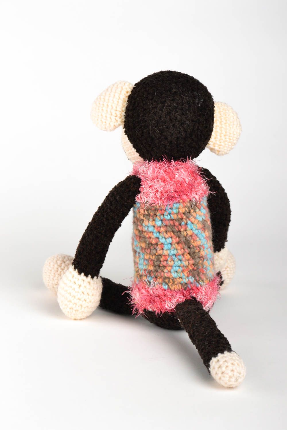 Peluche singe Jouet tricot fait main beige et noir Cadeau enfant original photo 5