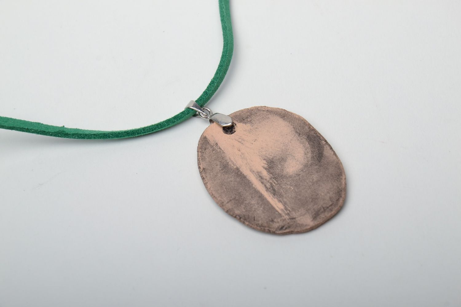 Enamel and glaze painted clay pendant with leather cord photo 4