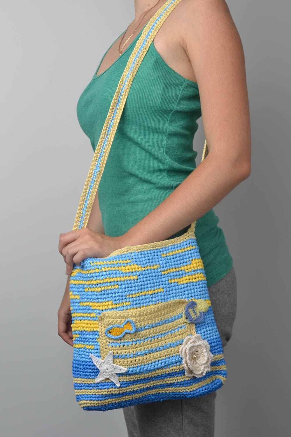 Женская сумка голубая сумка ручной работы красивая сумка на плечо с цветком фото 1