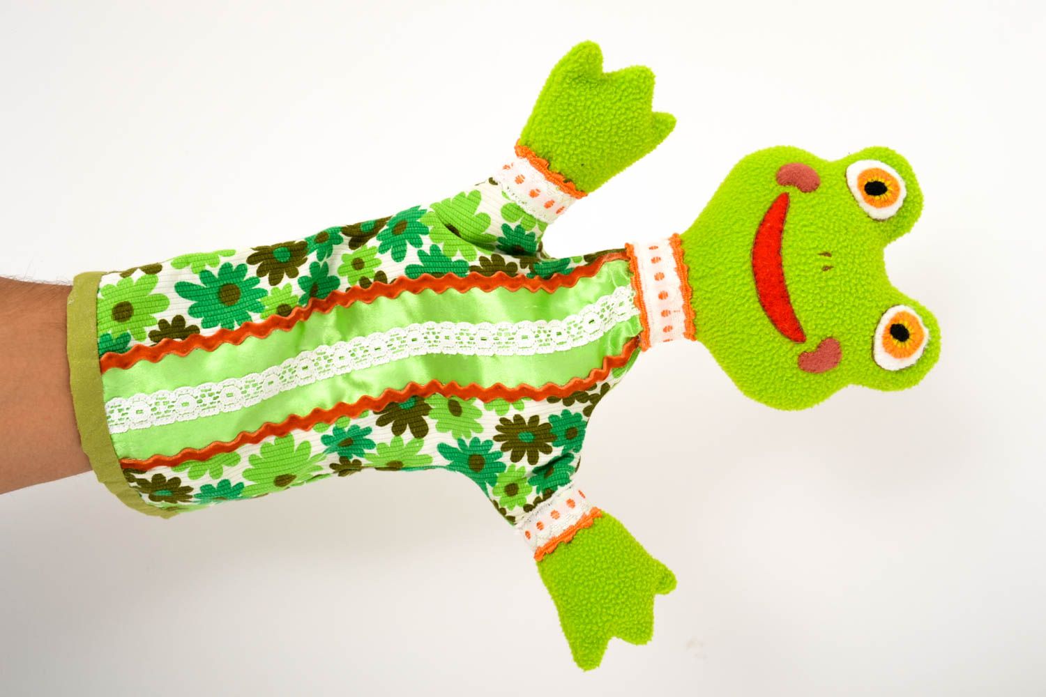 Spielzeug Frosch handmade Finger Puppe Geschenk Idee Fingerpuppen Tier in Grün foto 1