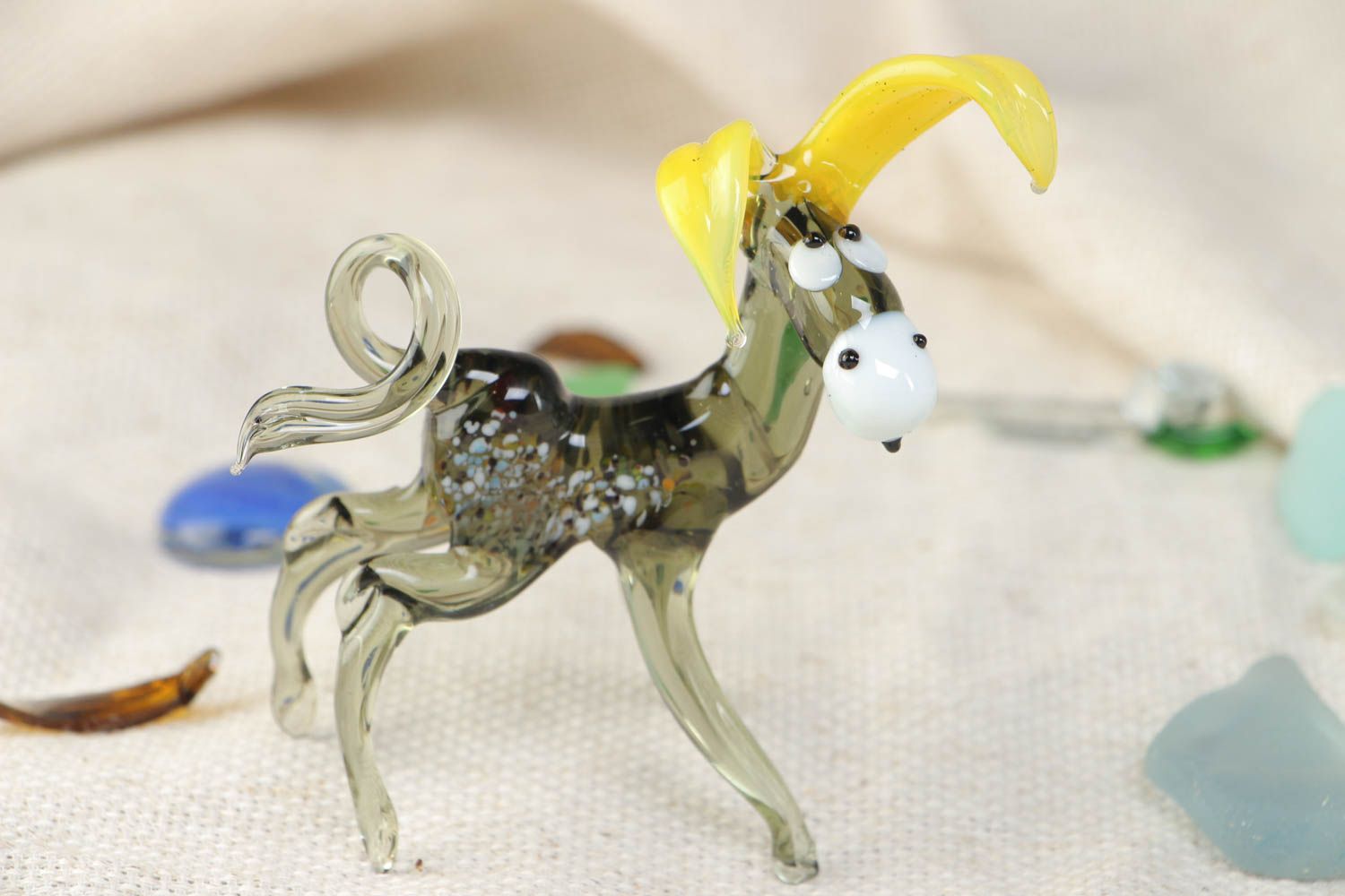 Small beautiful handmade bright designer lampwork glass figurine of donkey photo 1