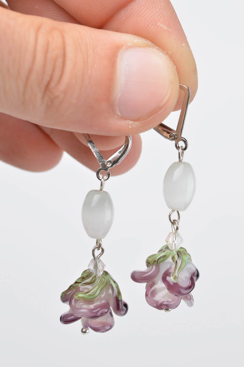 Handmade Glas Ohrringe Accessoire für Frauen Damen Schmuck kleine schöne Blumen foto 5