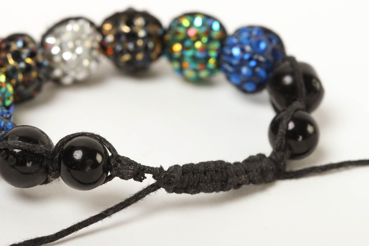 Handmade black wax strand cord bracelet with multicolor beads photo 5