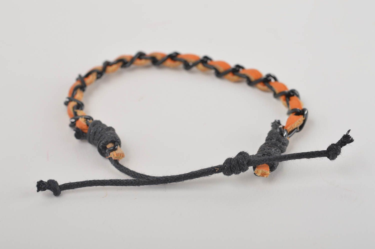 Handmade Leder Armband orange schwarz Designer Schmuck Accessoire für Frauen  foto 5