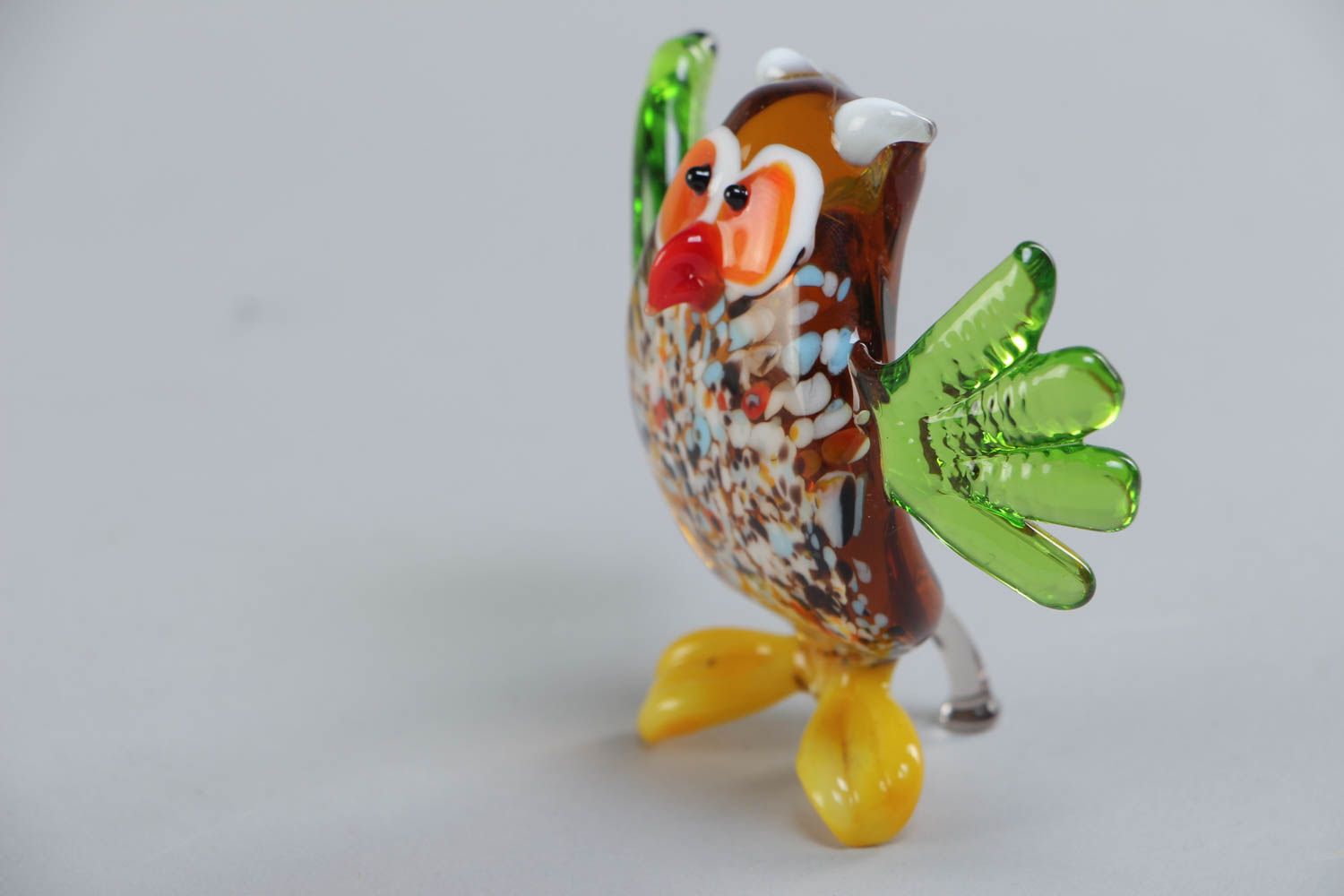 Handmade collectible lampwork glass miniature animal figurine of colorful owl photo 3