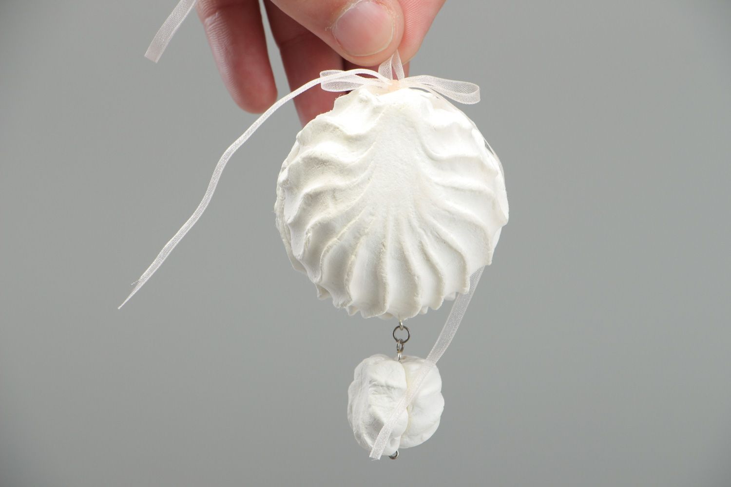 Handmade interior wall hanging charm White Marshmallow molded of polymer clay photo 4