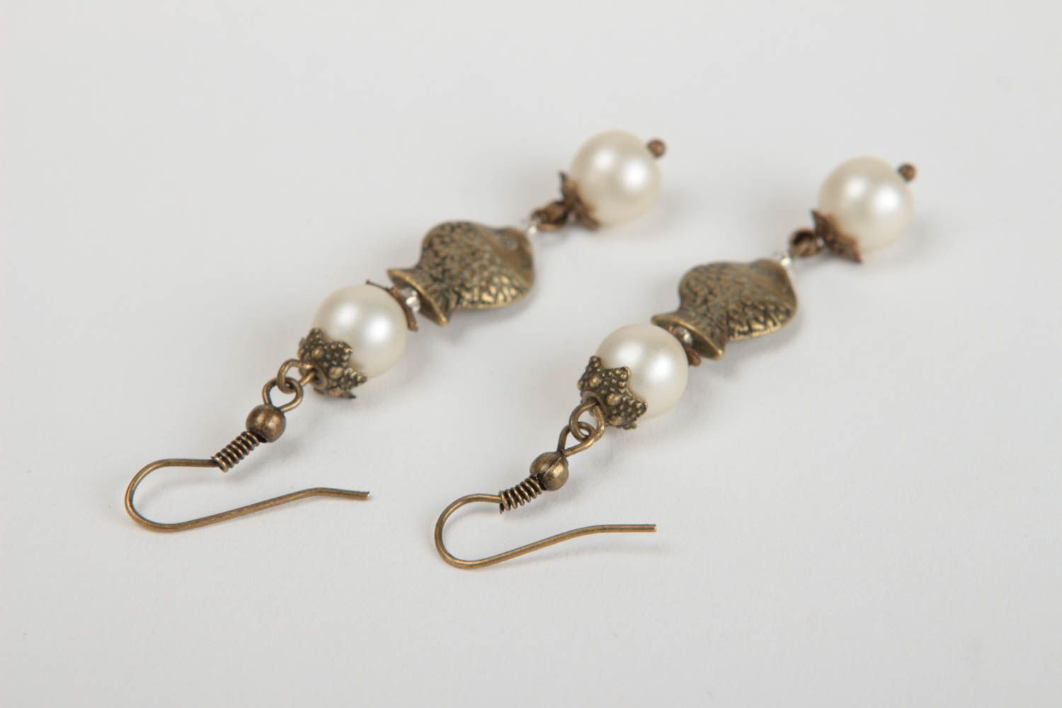Beautiful handmade metal earrings stylish earrings with pearl beads gift ideas photo 4