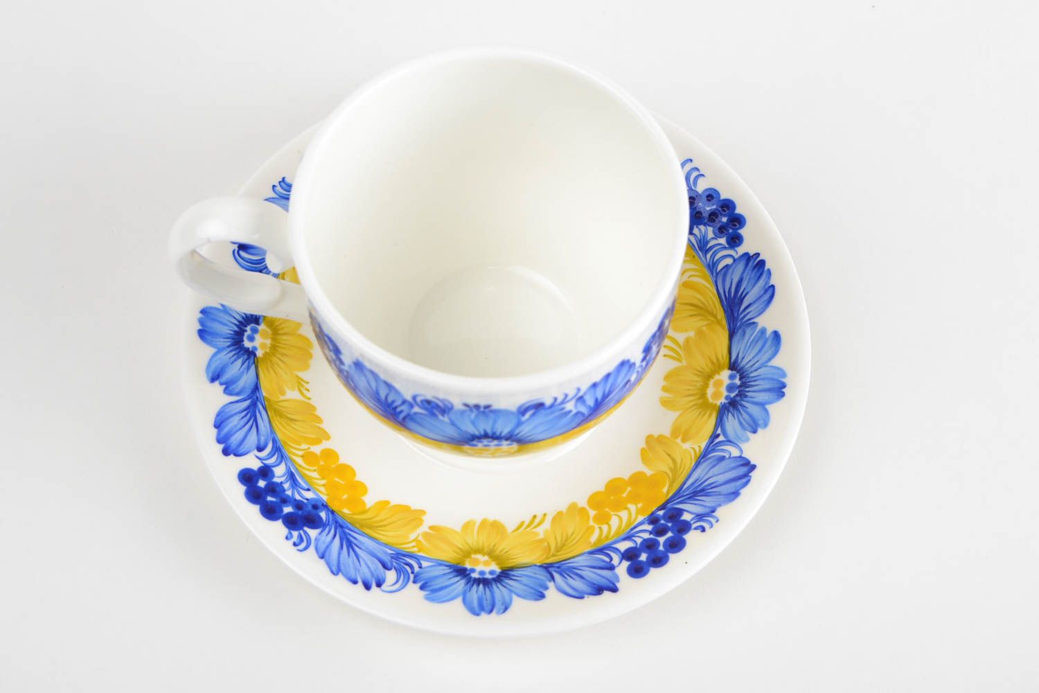 Tasse et soucoupe fait main Tasse à thé Vaisselle design bleu jaune 22 cl photo 5