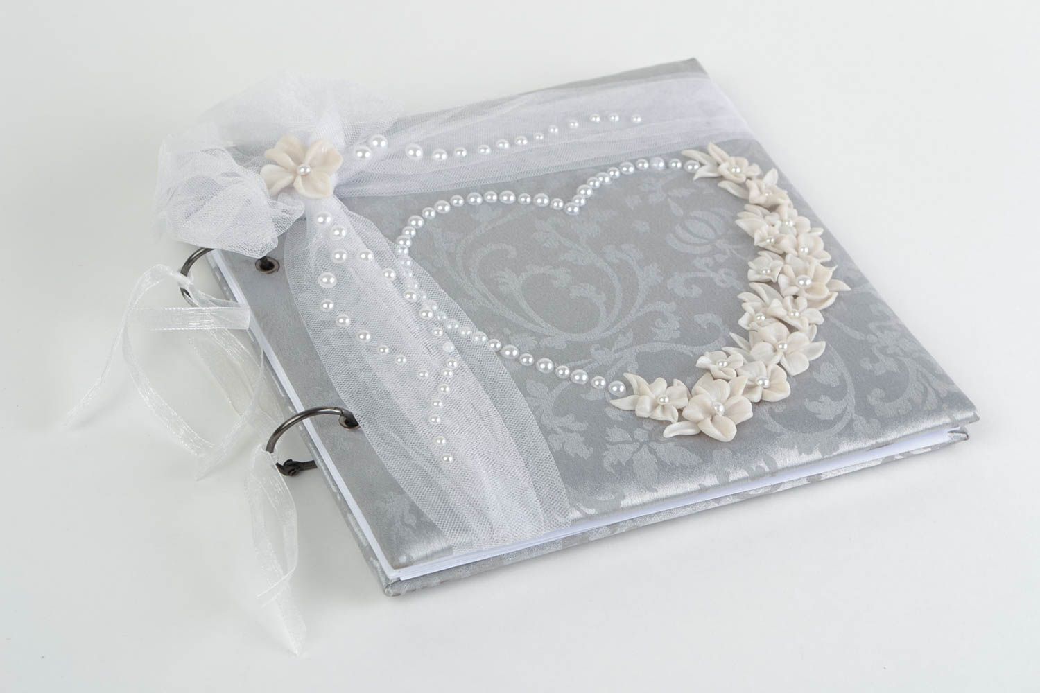 Beautiful decorative handmade scrapbook wishes album of gray color with tulle photo 3