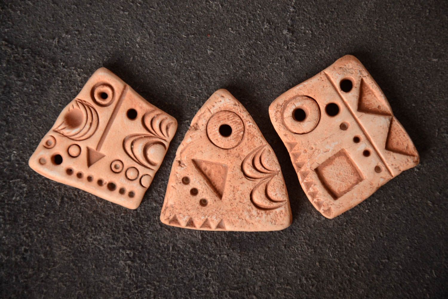 Unusual beautiful handmade clay blank pendants set 3 pieces DIY jewelry photo 1