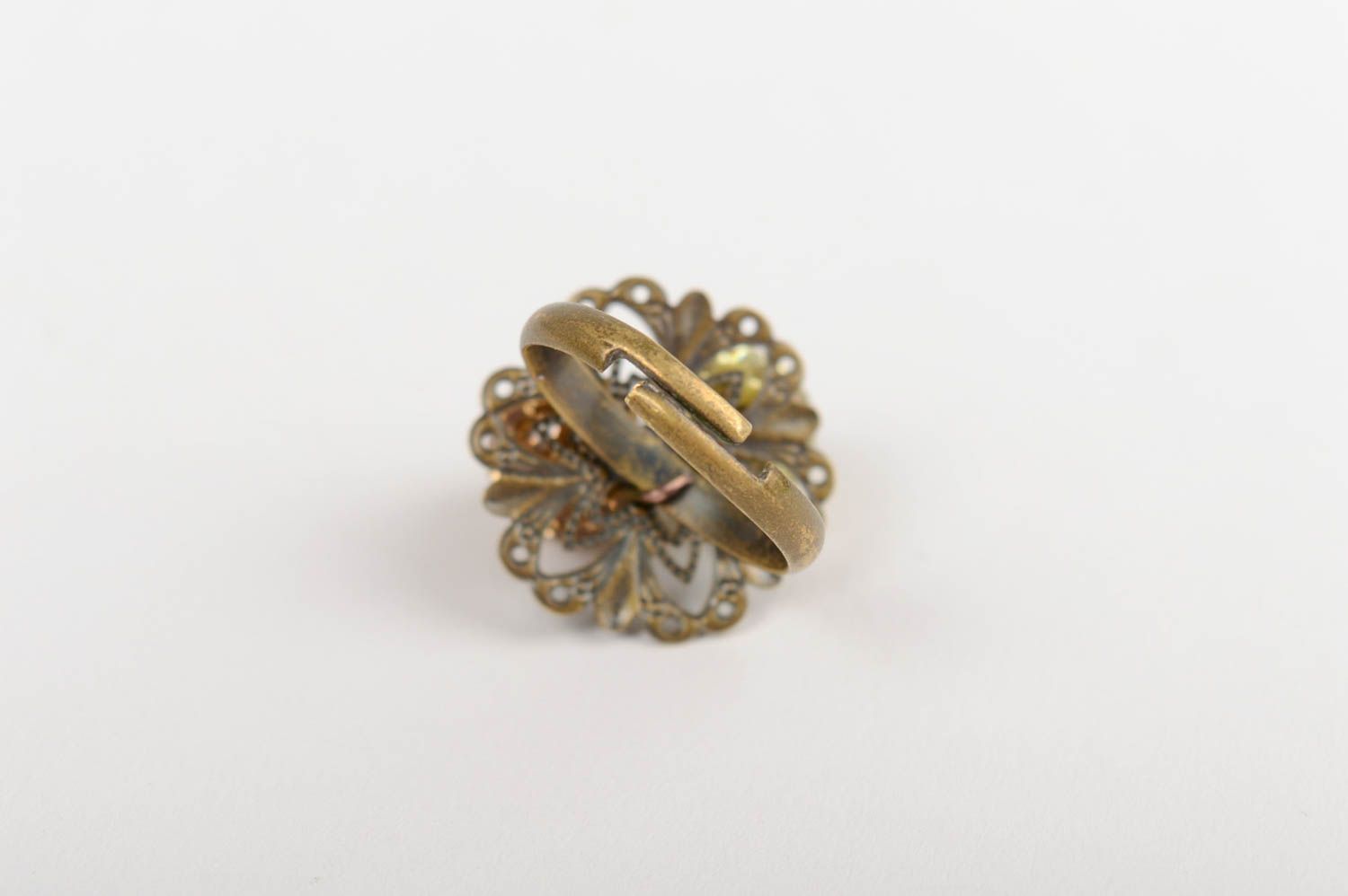 Großer origineller handgemachter Designer Strassstein Ring aus Metall für Damen foto 3