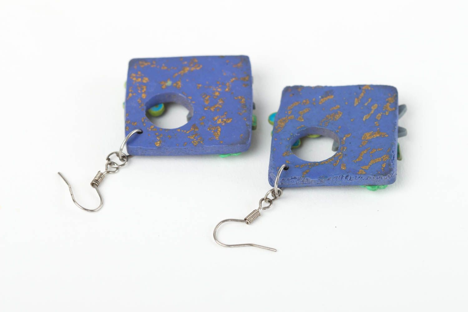 Boucles d'oreilles losange Bijou fait main bleues en plastique Idée cadeau femme photo 4