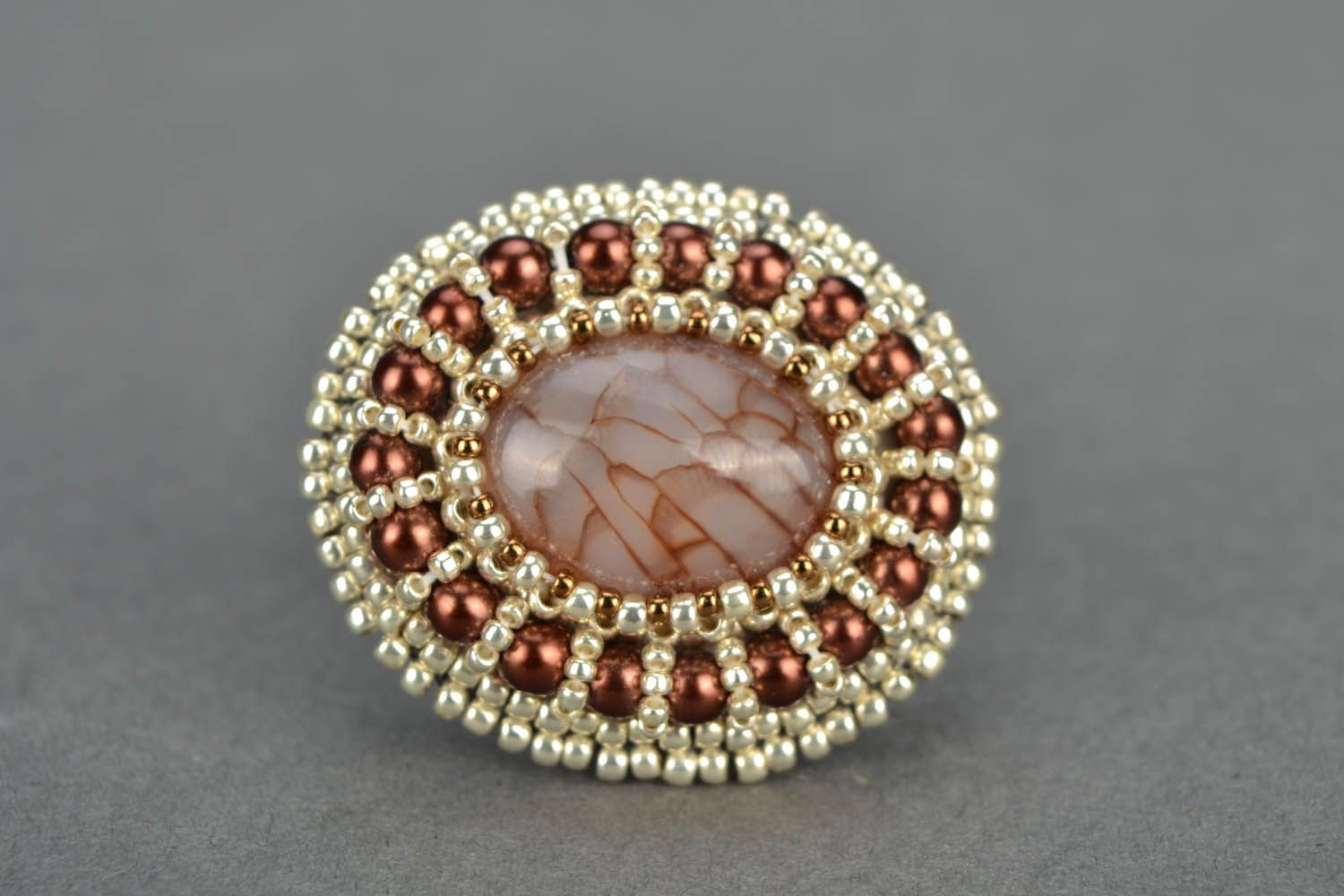 Beaded ring with agate photo 1