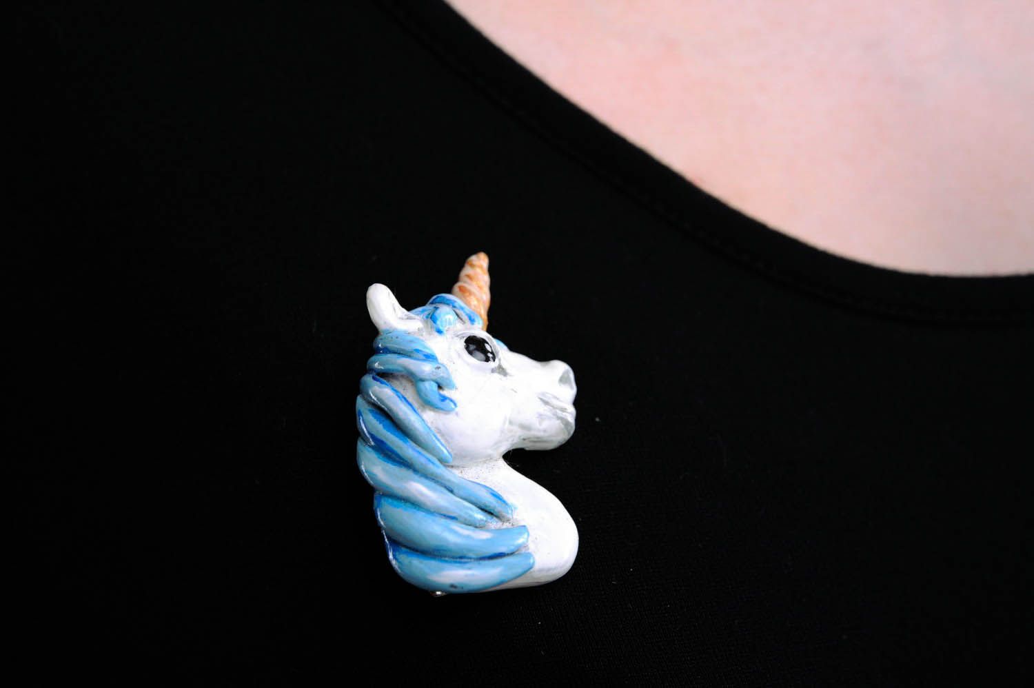 Brooch Made of Polymer Clay Unicorn photo 4
