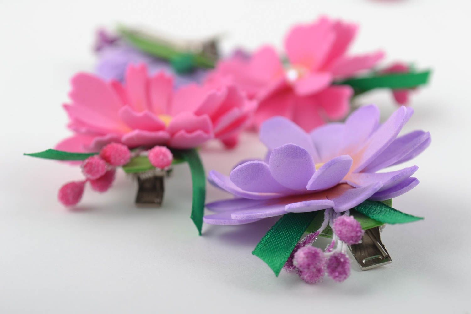 Hair accessories set beautiful handmade textile hair clips flower barrettes photo 4