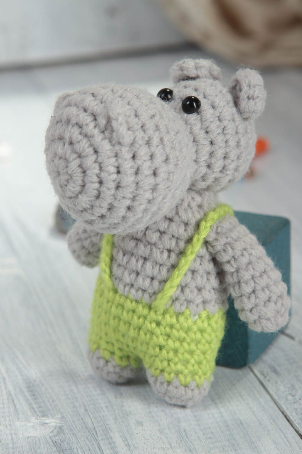 Juguete artesanal tejido peluche para niños regalo original Hipopótamo
 foto 1
