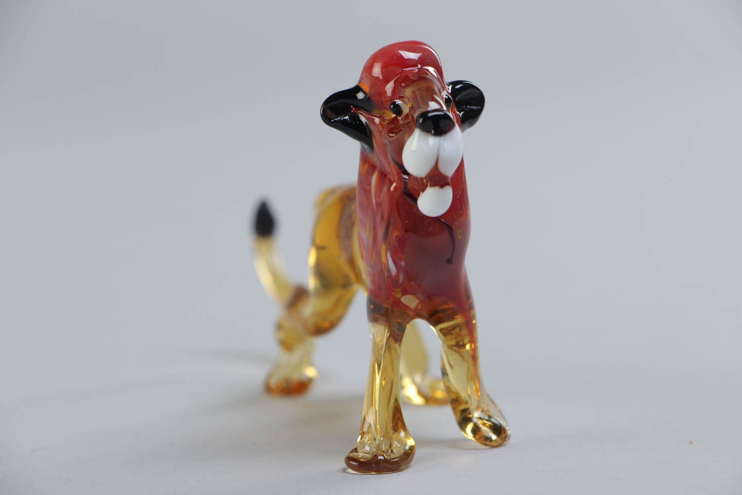 Handmade collectible lampwork glass miniature animal figurine of African lion photo 3