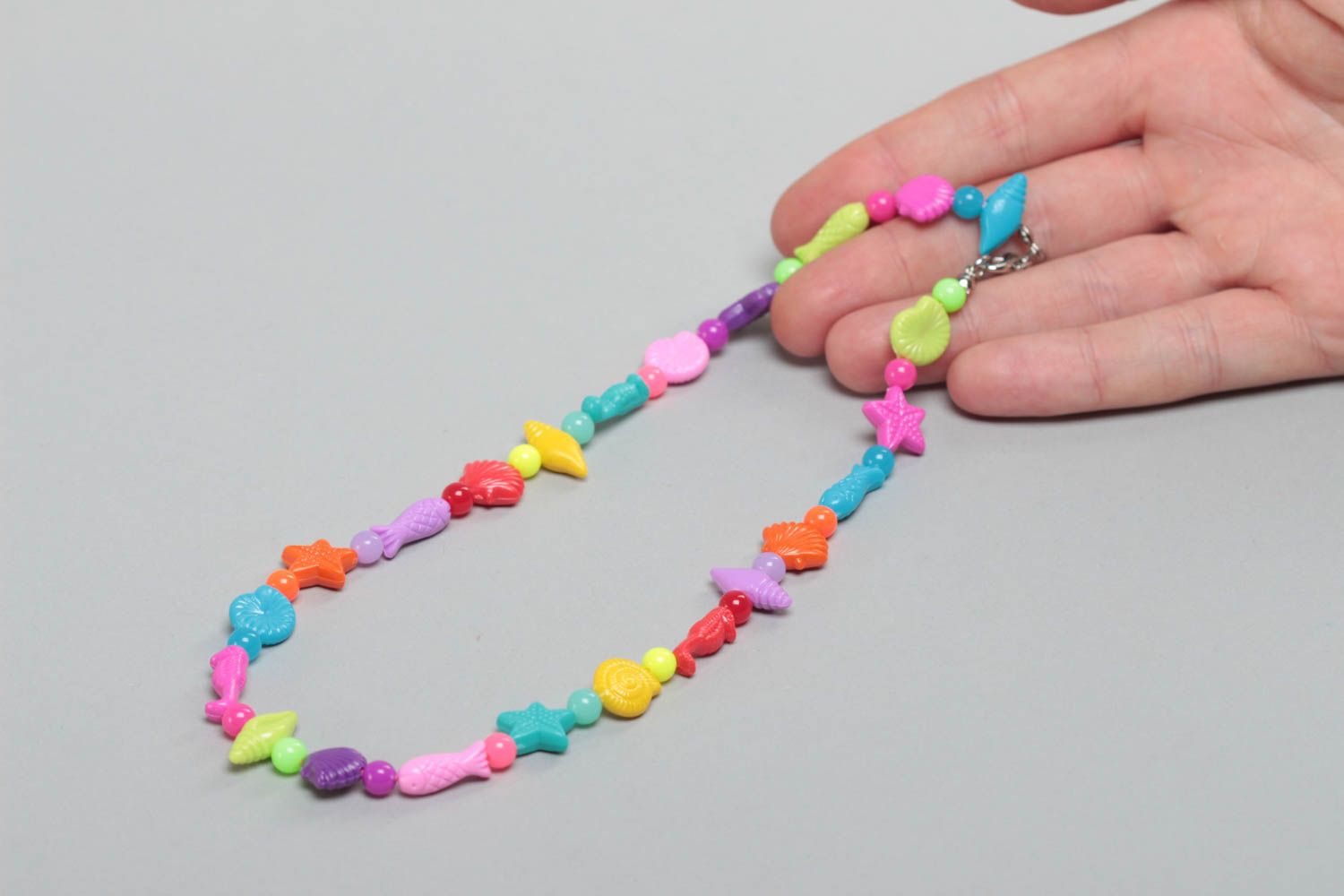 Bright colorful handmade children's plastic bead necklace in marine style photo 5