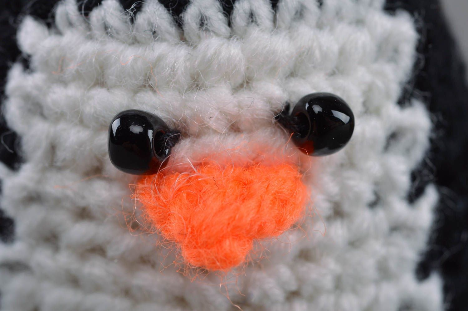 Funny handmade small crochet soft toy penguin of black and white colors photo 2