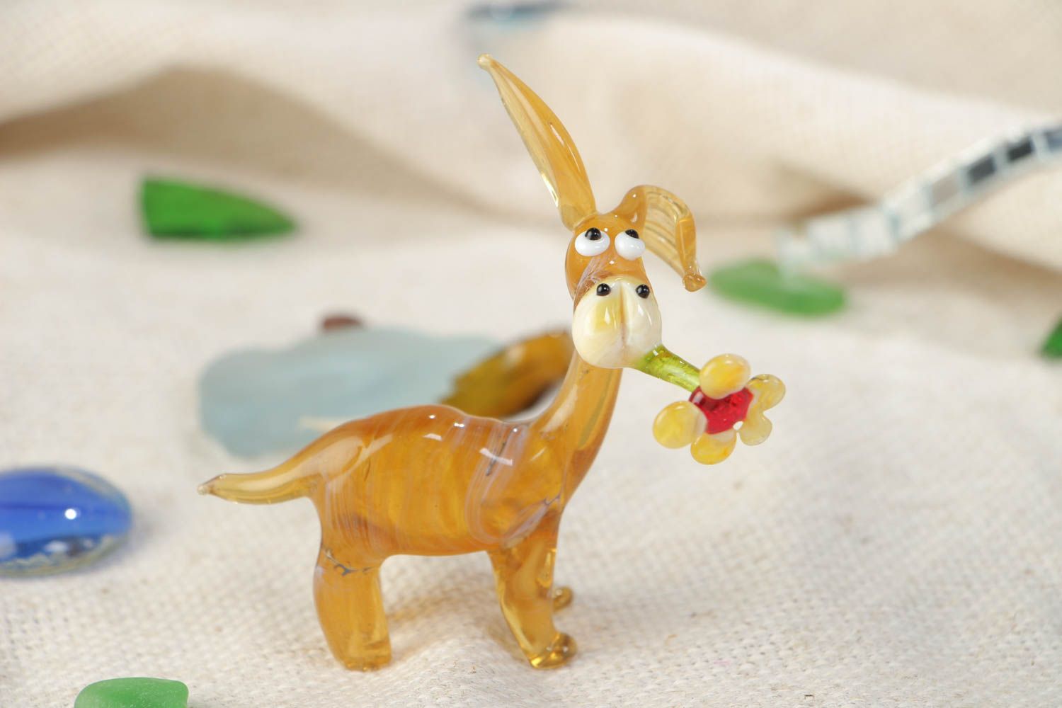 Handmade collectible lampwork glass miniature animal figurine of donkey photo 1
