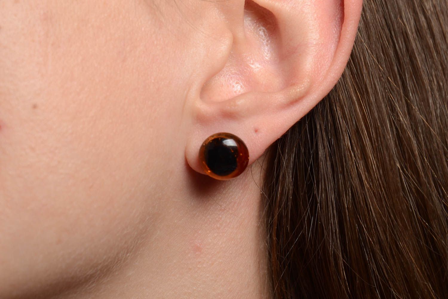 Orange handmade stud earrings glass fusing technique designer accessory photo 2