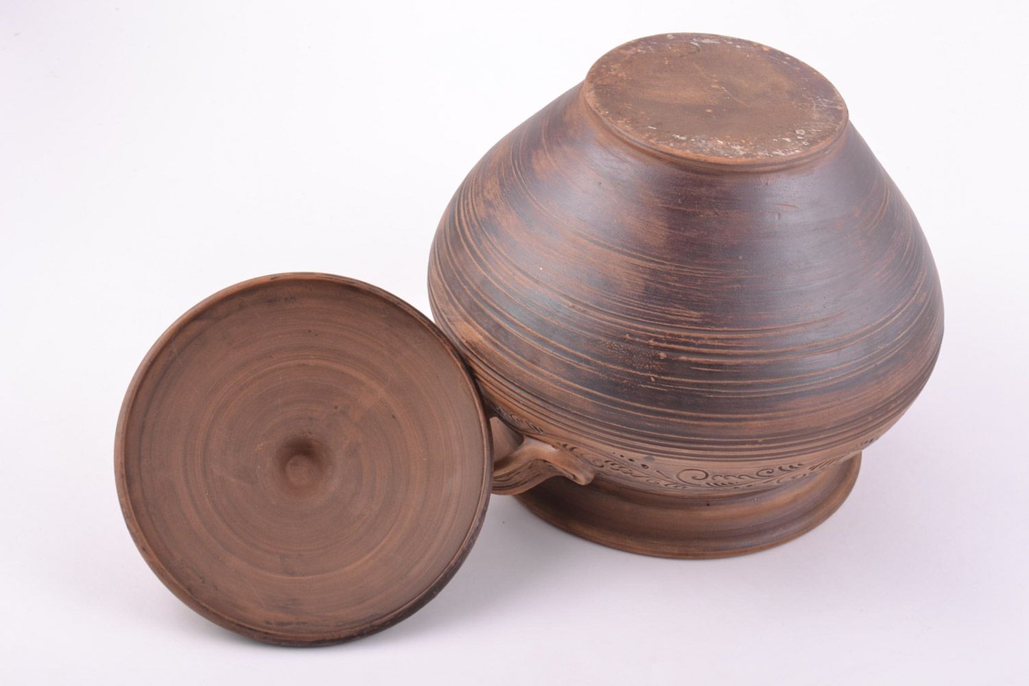 Großer handmade Keramik Topf mit Deckel Handarbeit 4 l in Braun für Backen  foto 5