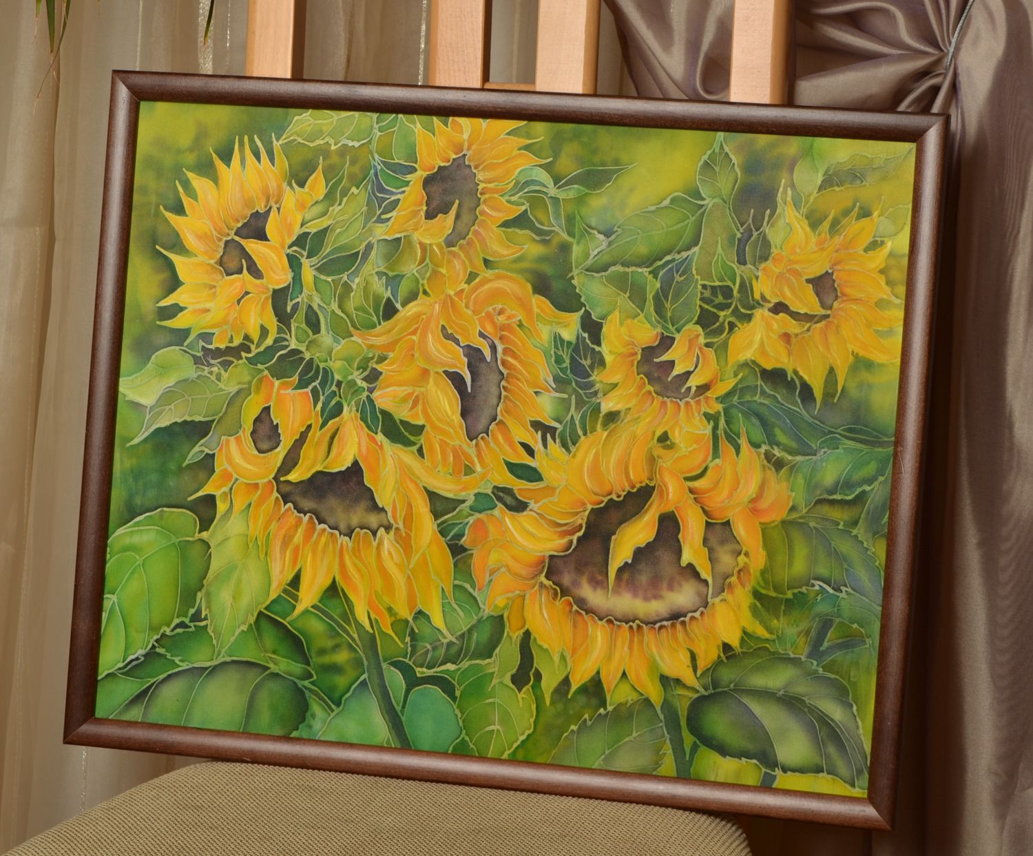 Acrylic painting on chiffon basis Sunflowers photo 1