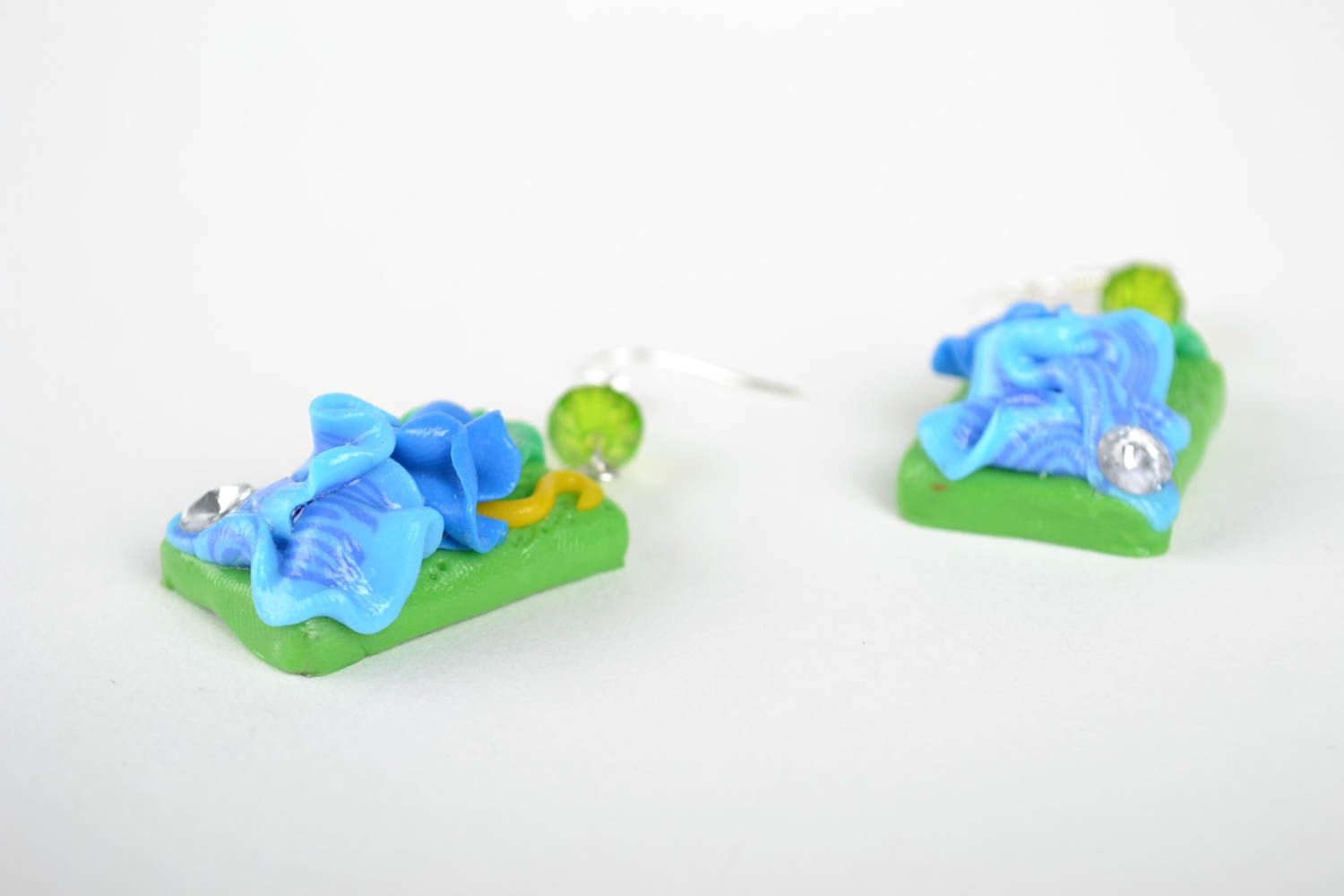 Handmade Blumen Ohrringe Designer Schmuck Accessoire für Frauen blau grün foto 3