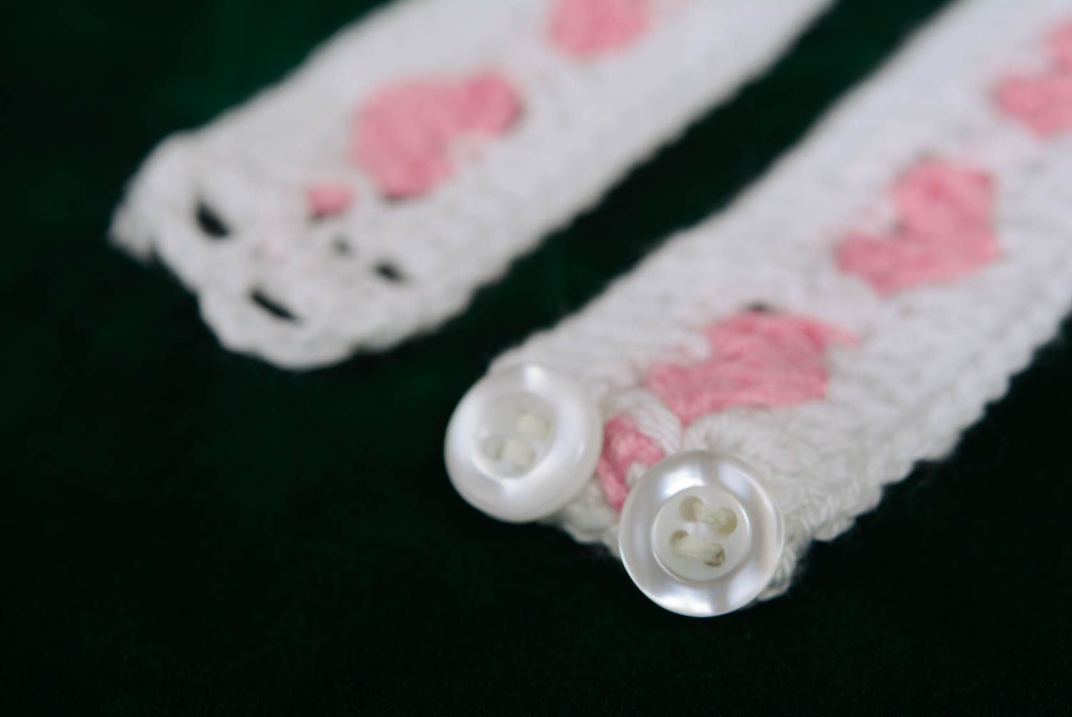 Beautiful gentle white and pink handmade designer children's knitted headband for girl photo 4