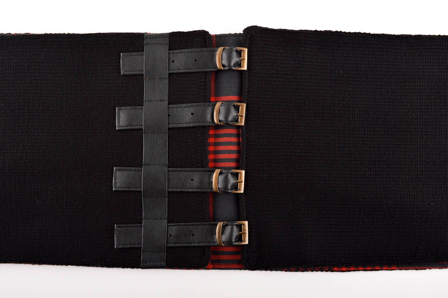 Шарф ручной работы шарф на шею черный с красной клеточкой шарф под плащ фото 2