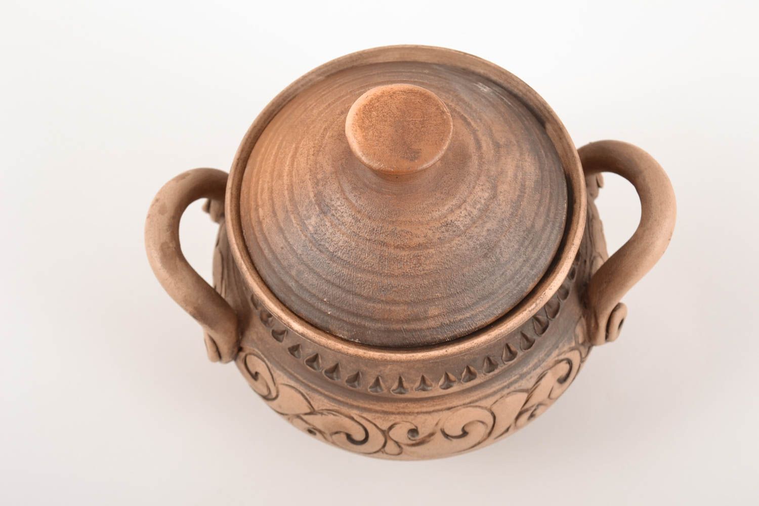 Handmade Keramik Topf mit Deckel 500 ml aus weißem Ton zum Braten schön ethnisch foto 2