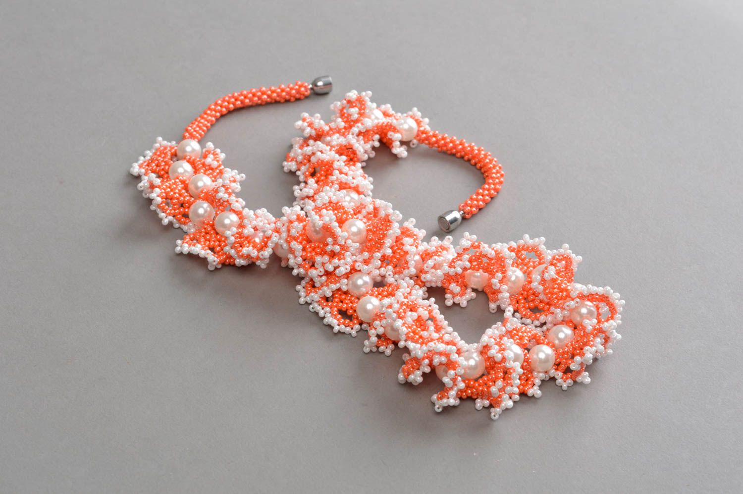 Ожерелье из бисера ручной работы авторское красивое стильное женское Кораллы фото 2