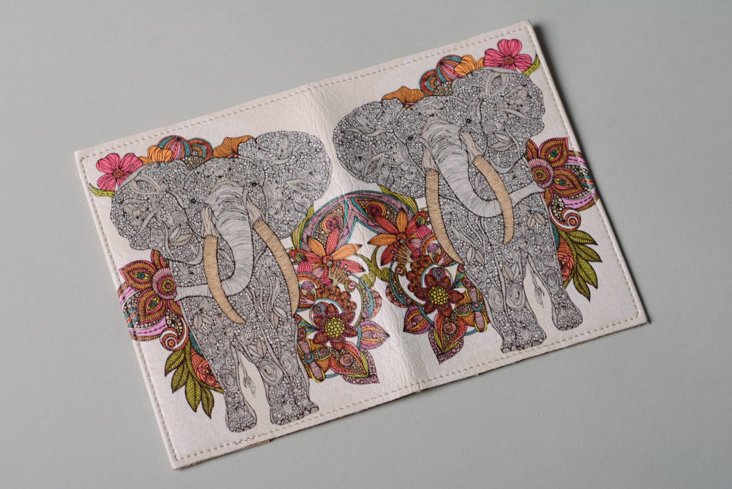 Leder Passhülle mit Muster Elefant foto 2