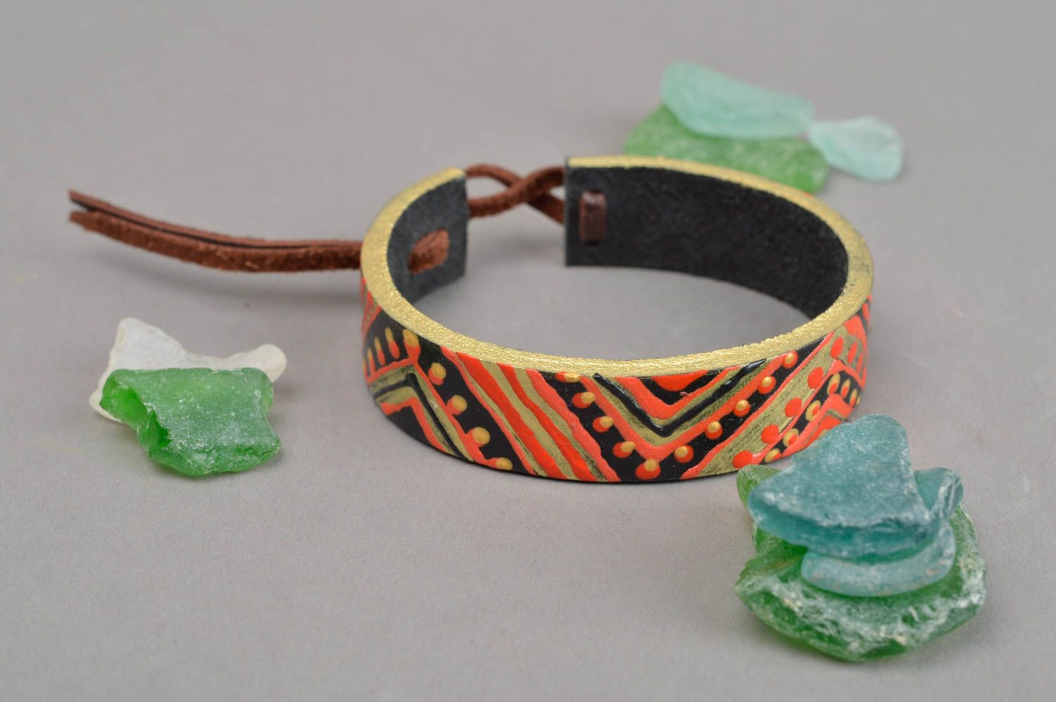 Handmade painted bracelet genuine leather accessories handmade jewelry for girls photo 1