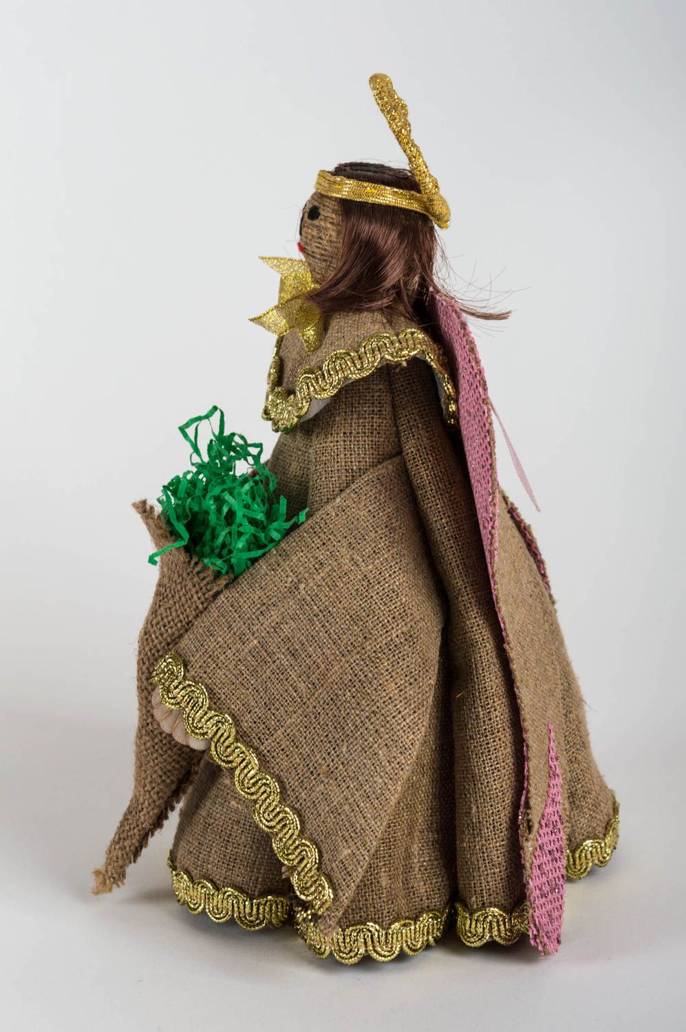 Jolie poupée décorative en toile de sac et papier faite main originale Ange photo 4