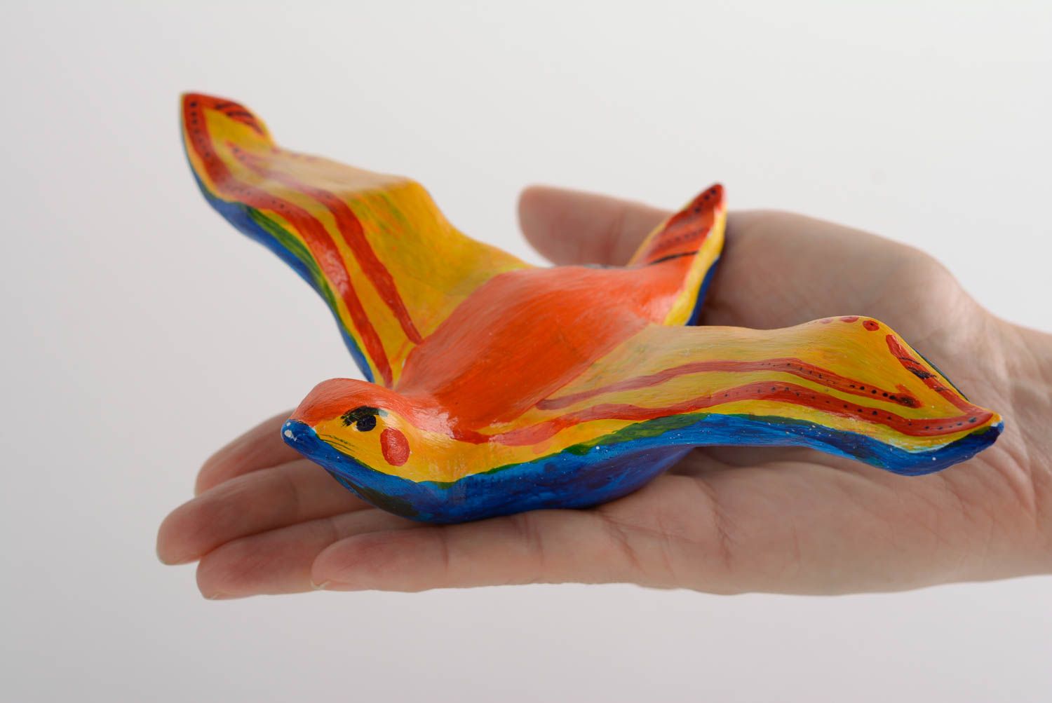 Bright handmade designer ceramic figurine of bird painted with acrylics photo 5