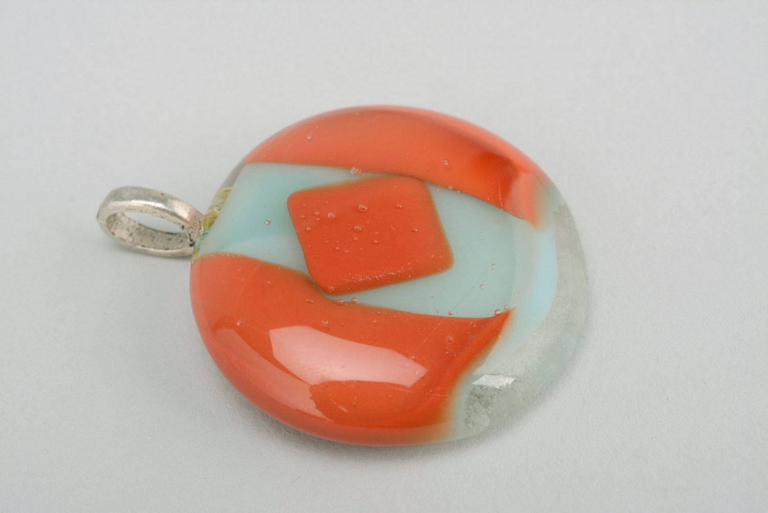Glass pendant made using the fusing technique Orange circle photo 4