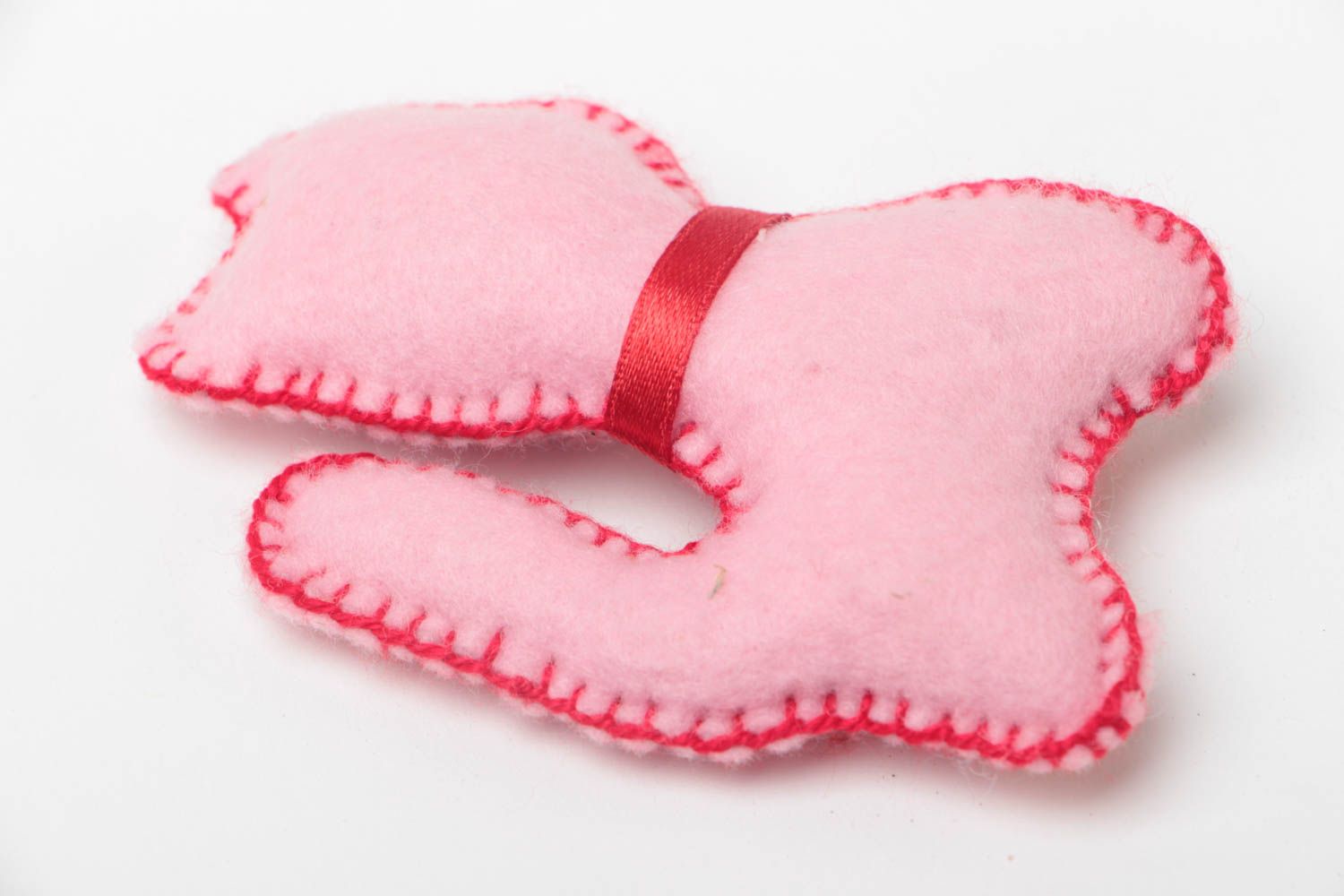 Кот игрушка из фетра ручной работы мягкая розовая маленькая красивая авторская фото 4