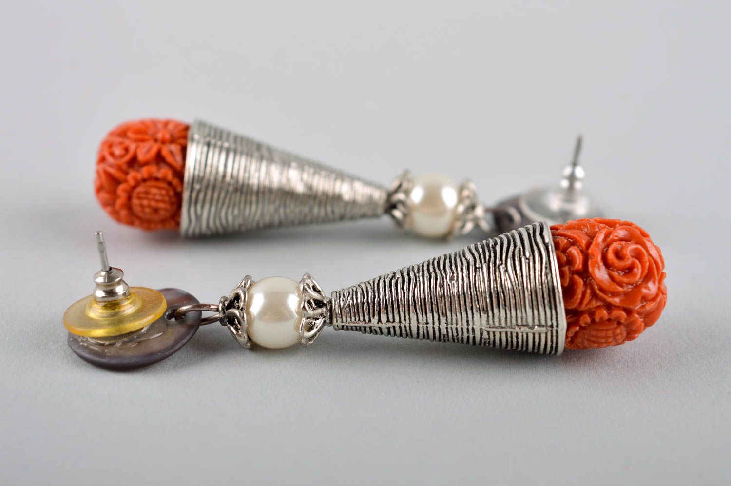 Handmade metal earrings metal jewelry long earrings with charms handmade jewelry photo 5