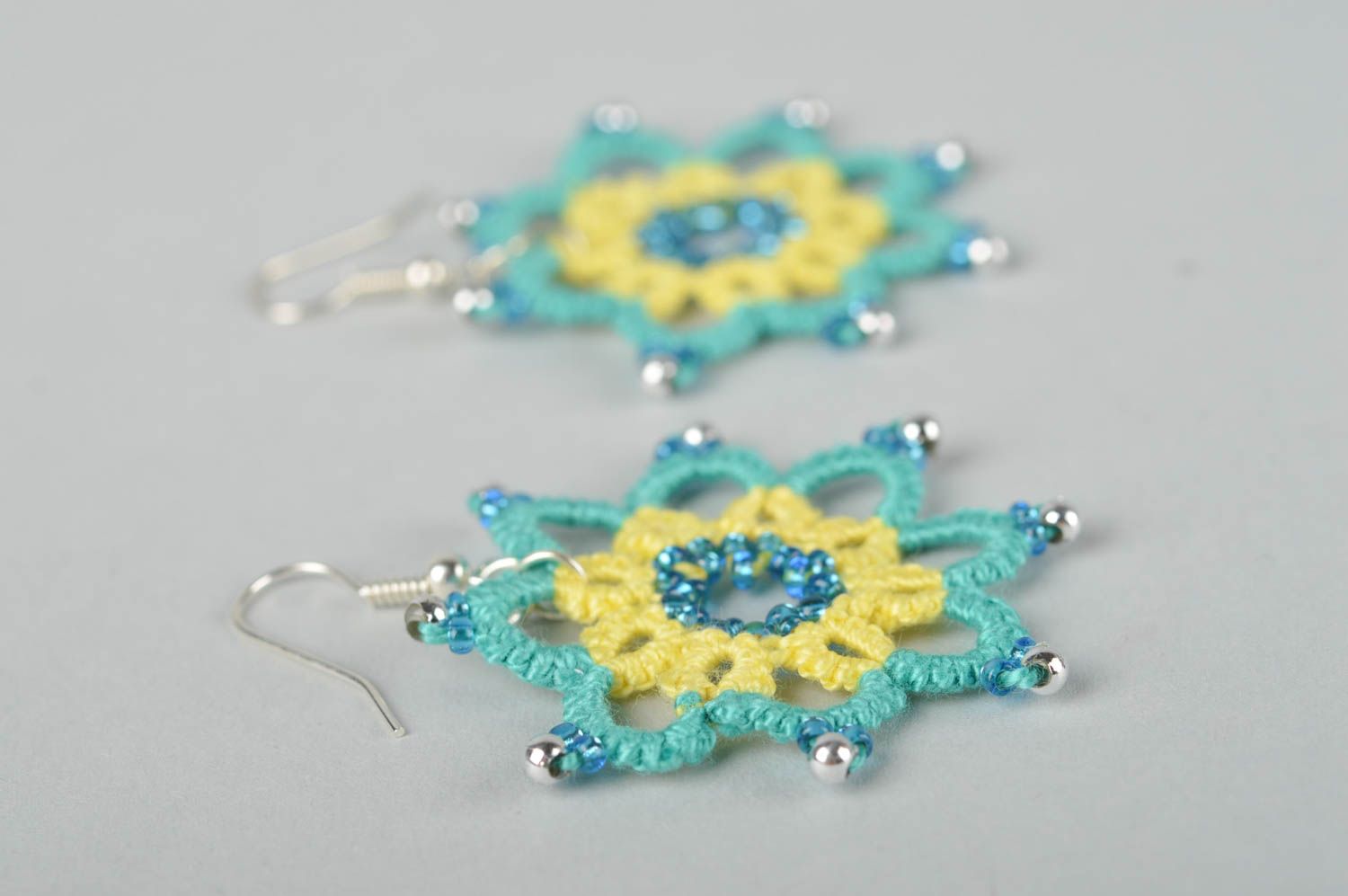 Beautiful handmade woven lace earrings textile earrings with beads gifts for her photo 3