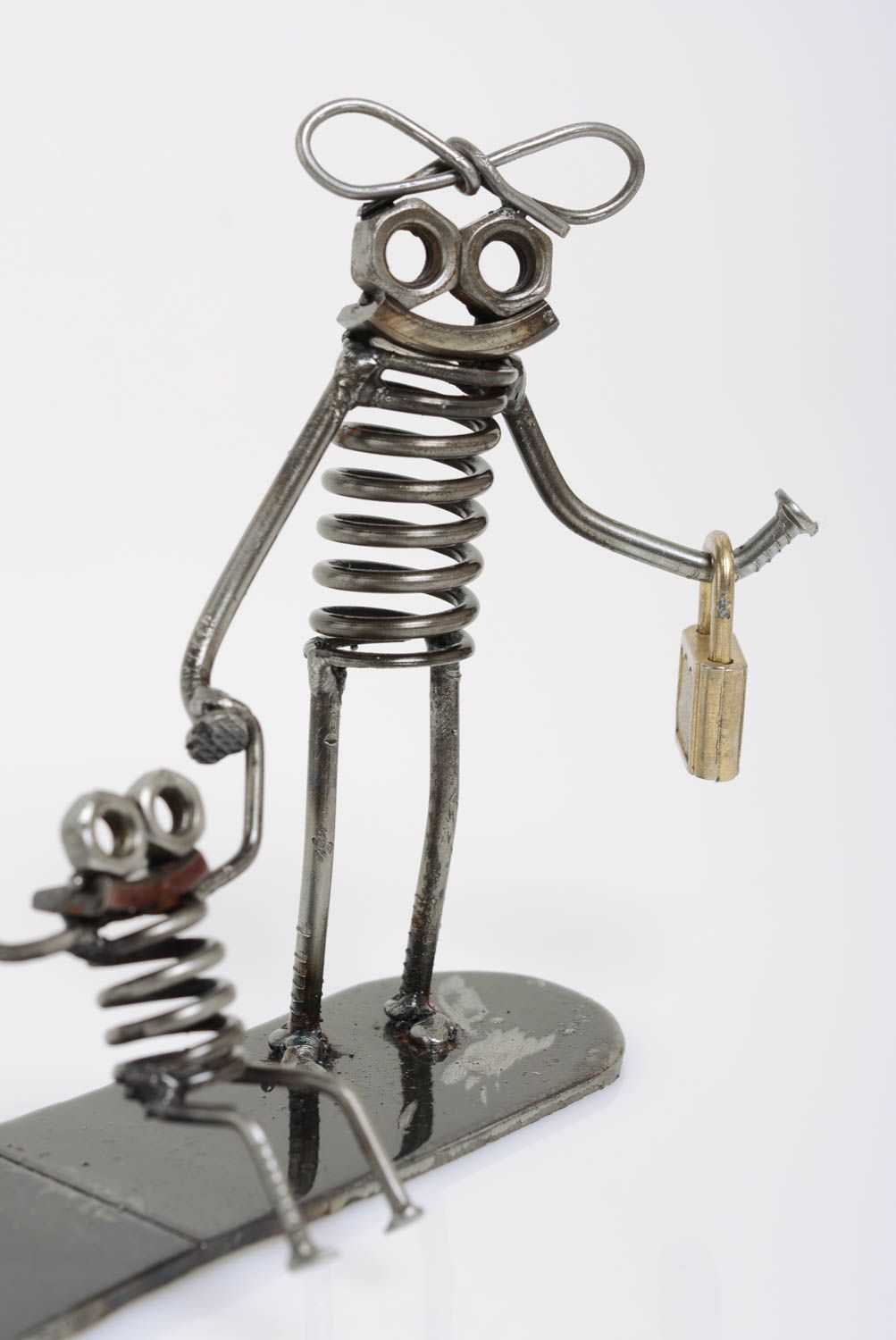 Handmade miniature metal figurine in techno art style for interior robot family photo 2