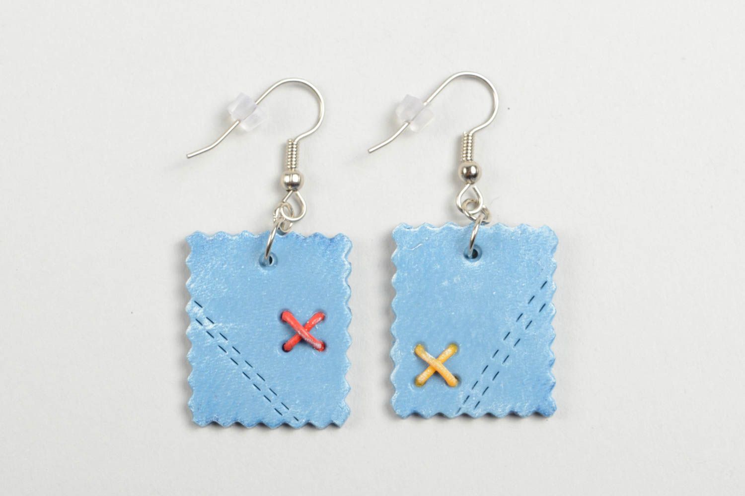 Handmade blaue quadratische Schmuck Ohrringe Polymer Schmuck Accessoire für Frau foto 2