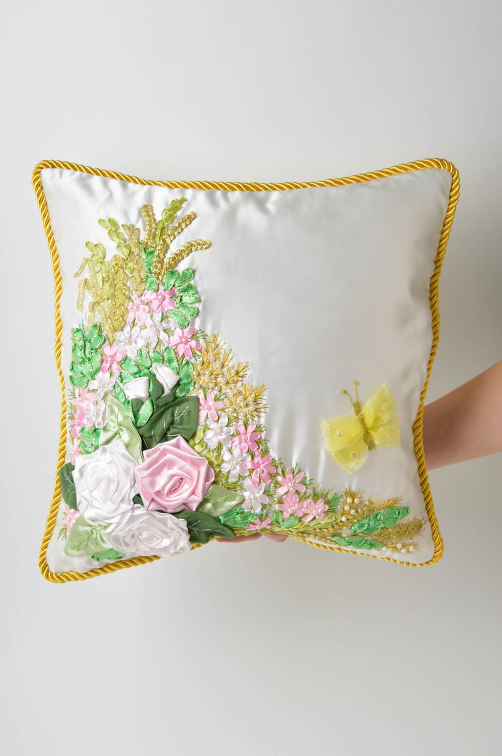 Handmade embroidered pillowcase unusual gift design pillowcase beautiful linens  photo 5