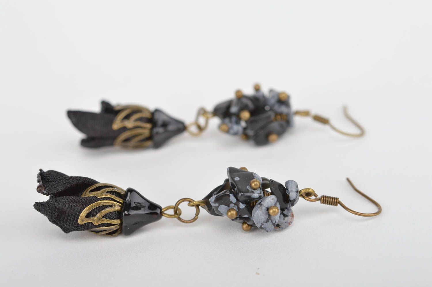 Beautiful handmade earrings black stylish jewelry long designer accessories photo 3