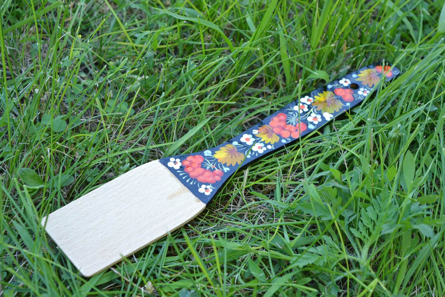 Кухонная деревянная лопатка с Петриковской росписью масляными красками  фото 1