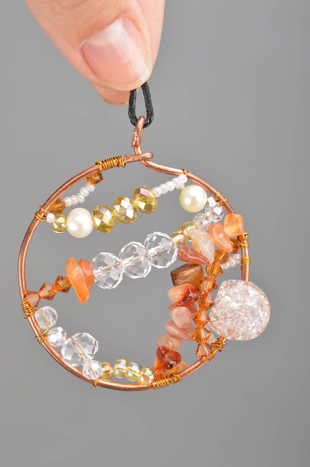 Handmade beaded pendant made of Czech crystal designer women's accessory photo 3