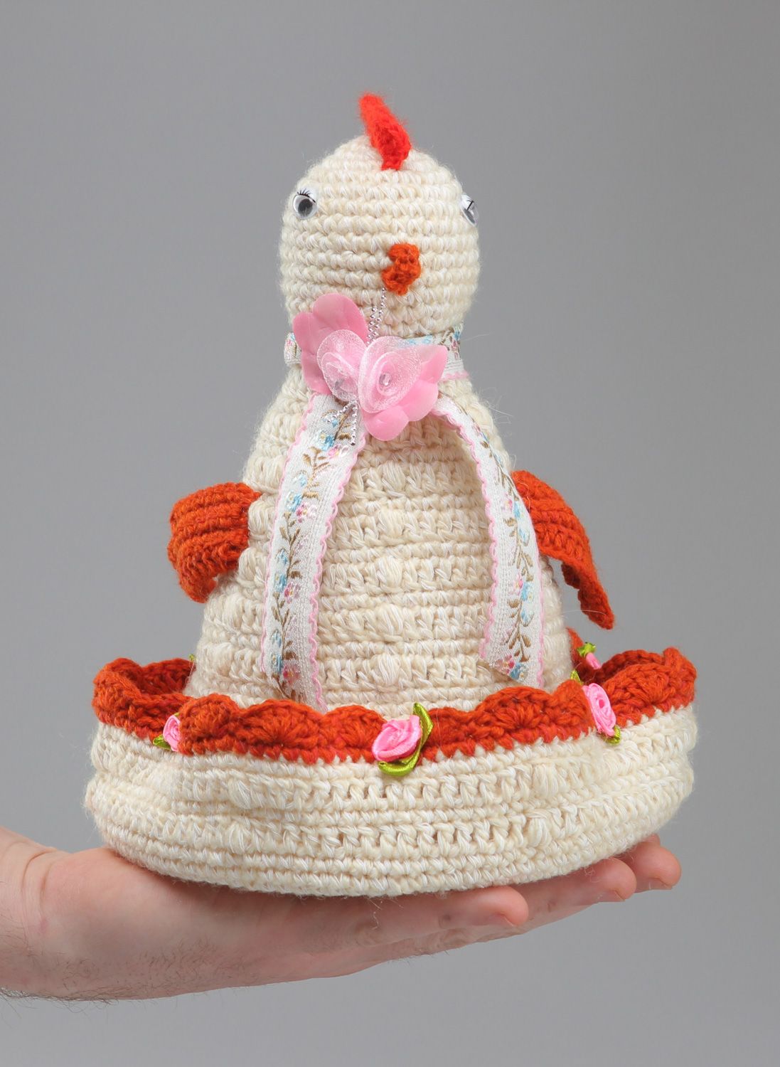 Poupée poule de Pâques faite main tricotée en laine jouet original pour enfant photo 5