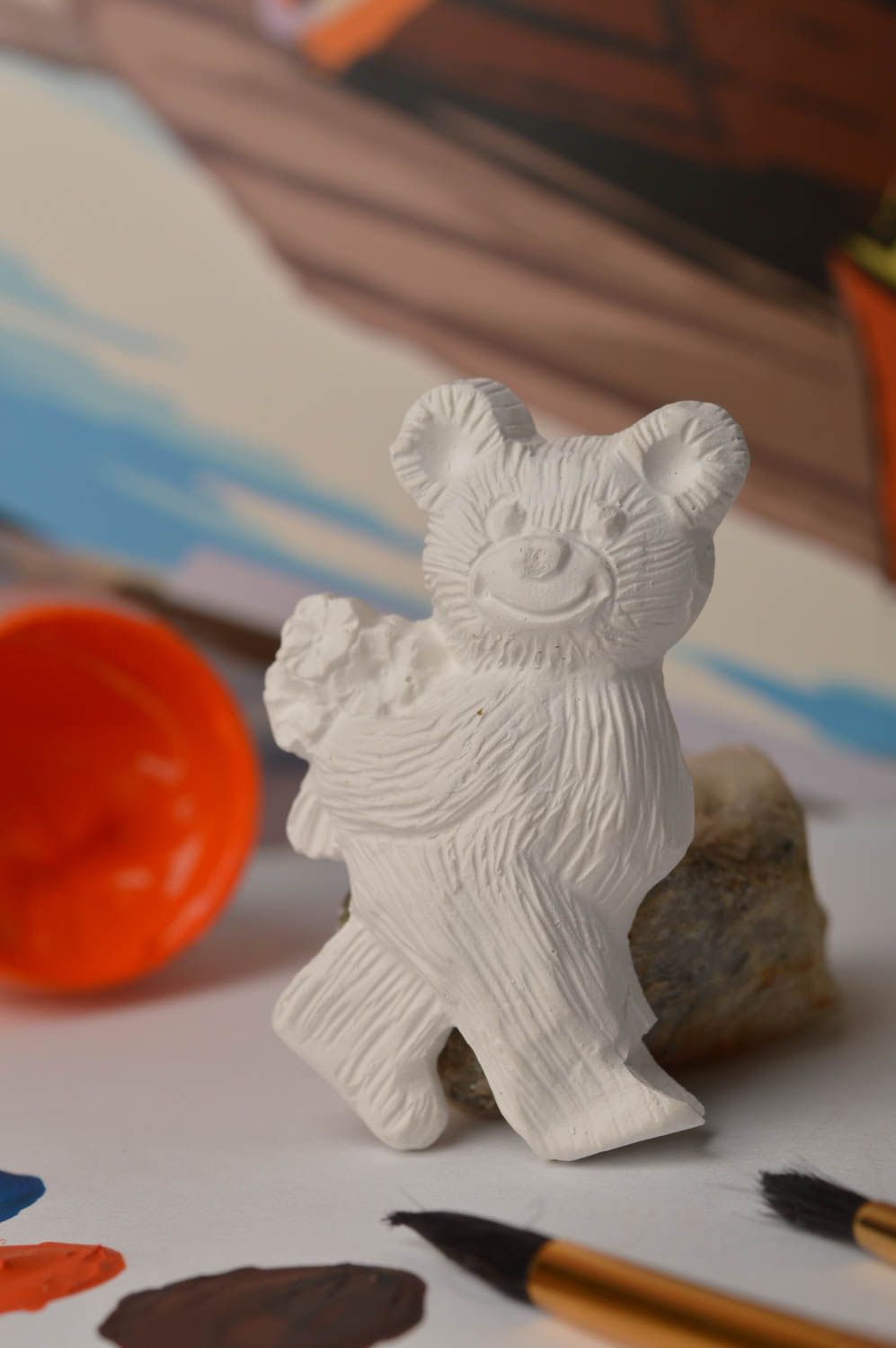 Aimant frigo fait main Figurine à peindre ours en plâtre Loisirs créatifs photo 1