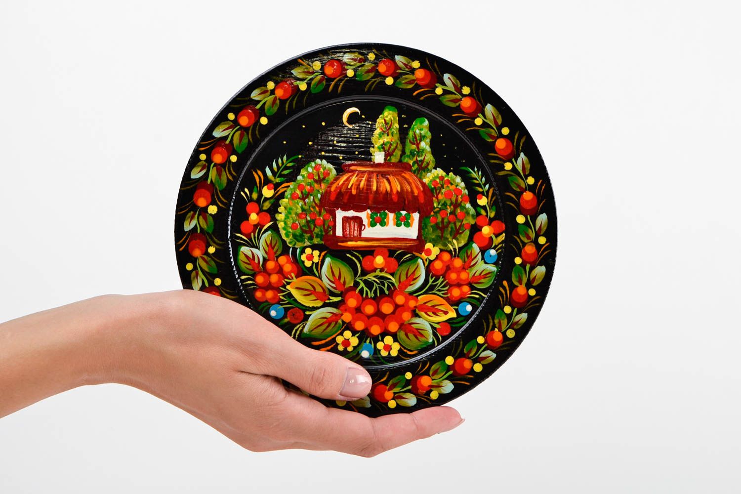 Assiette décorative Décoration murale fait main forme ronde Vaisselle déco noire photo 2